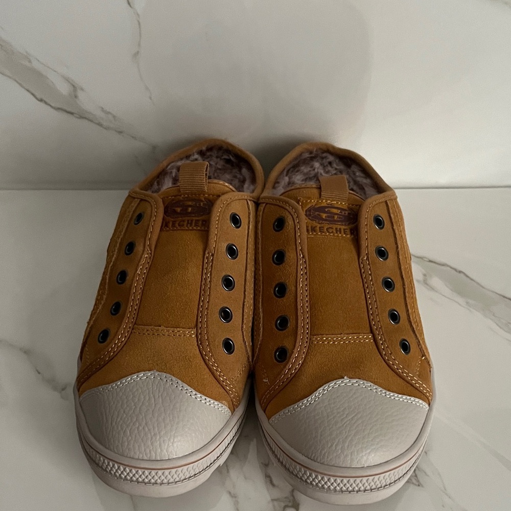 Skechers Brown Slip-On Sneakers with White Accents